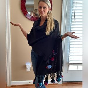 Echo Wrap / Scarf with Colorful Pom Poms